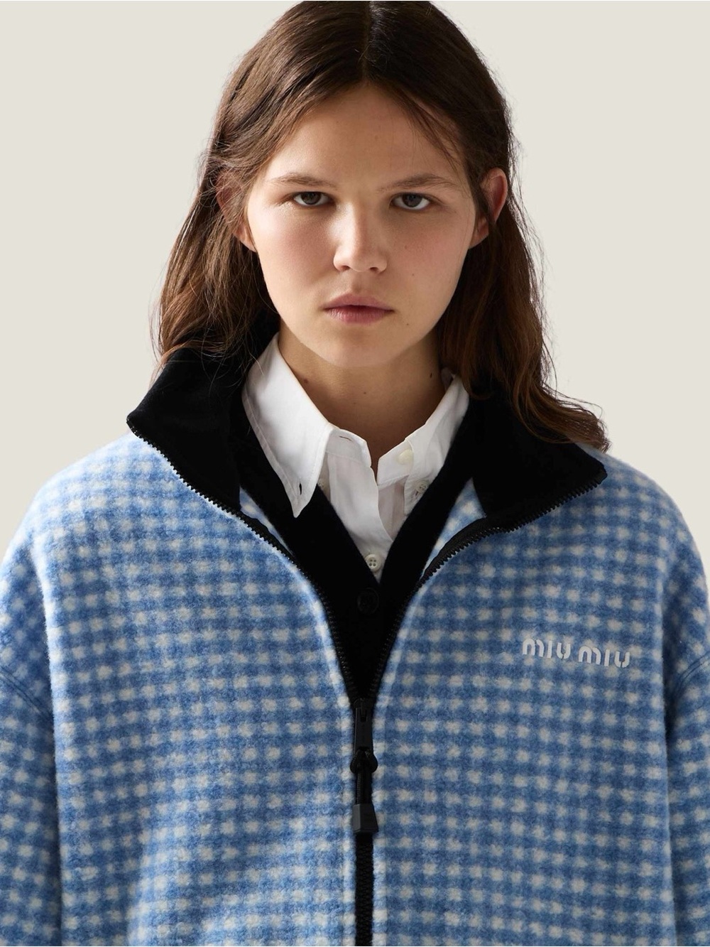 NWOT Miu Miu Blue Gingham Fleece Jacket, Size M - Picture 3 of 15